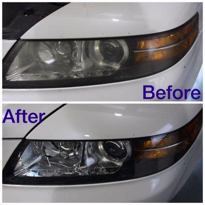 Before and after headlight restoration