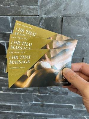 Thai massage vouchers. Buy 6 get 1 free.