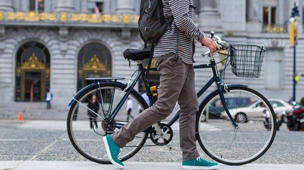 Cruise in style on our City Bikes. We don't put loud advertising on our bikes, so you can blend into the city.