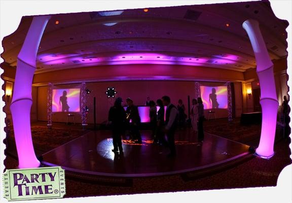 Giant Video Screens and Color Changing DJ Booth by Party Time Events