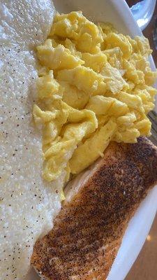 Salmon eggs and grits