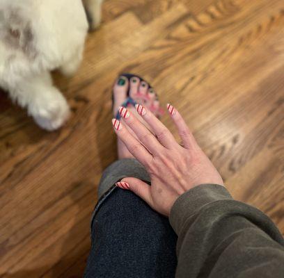 Christmas nails and toes.