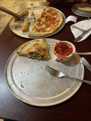 Pepperoni Pizza and calzone