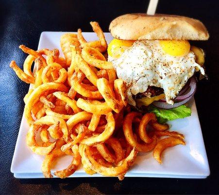 Cajun burger w/ double eggs over easy :p