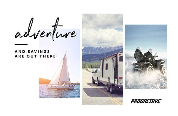 On the trails, on the water, or on the, road. No matter where you roam, Progressive can protect your, adventures.