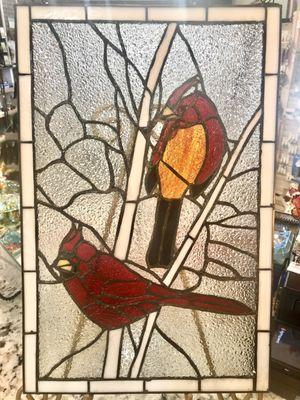 Stain glass cardinal panel.