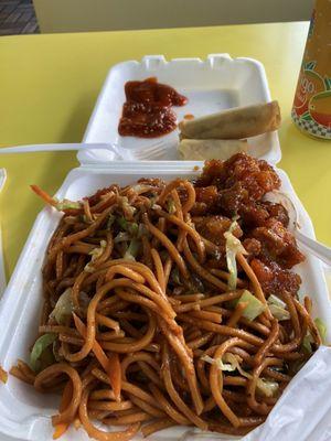 Orange Chicken with noodles and veggies.