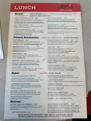 Lunch menu