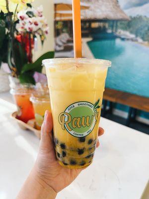 Mango milk tea with boba