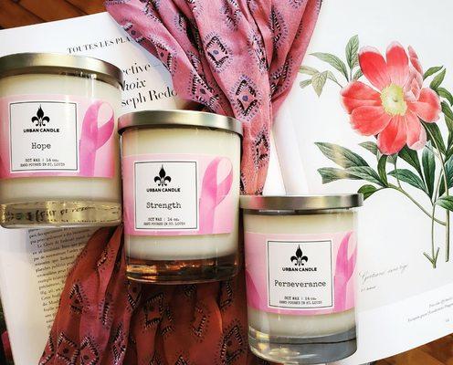 Limited Edition candles for Breast Cancer Awareness Month  and pink scarf