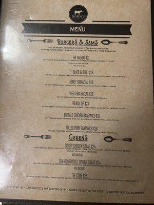 Menu - Salads, Burgers and Sandwiches