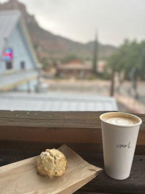 Pumpkin latte with a lemon lavender scone