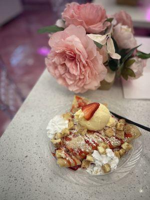 Delicious strawberry cheesecake crepe