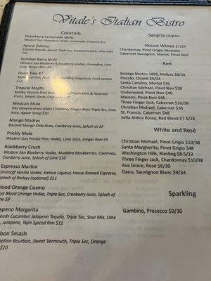 Nice drink menu, house wine is good