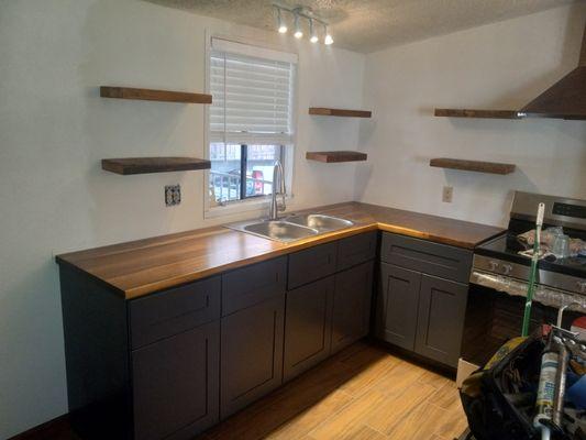 Counter cabinet and shelf installation +plumbing