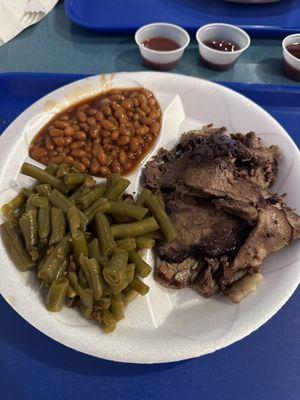 Brisket with green beans flavored with chicken/ham stock, I think Dave said...