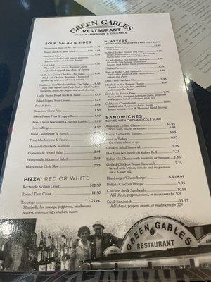 Front of menu