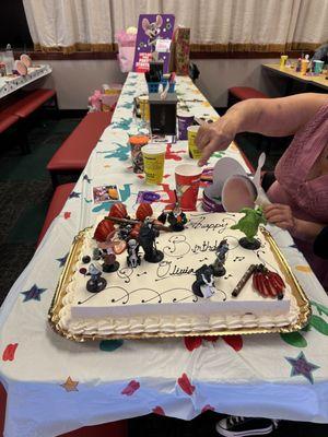 Beautiful and delicious half-sheet milk and berries cake.