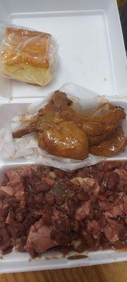 Red beans plate w/ pork chops and cornbread