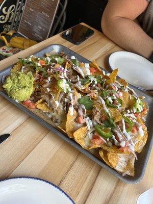 Sheet pan nachos with pulled pork