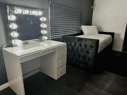 Vanity and bed go perfect together