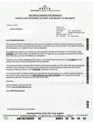 NOTICE OF INTENDED ACTION AND RIGHT TO HEARING