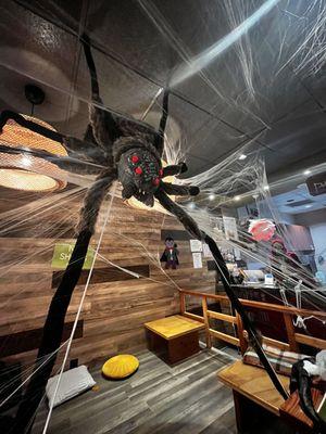 Spooky decorations above the private, sit down study nook