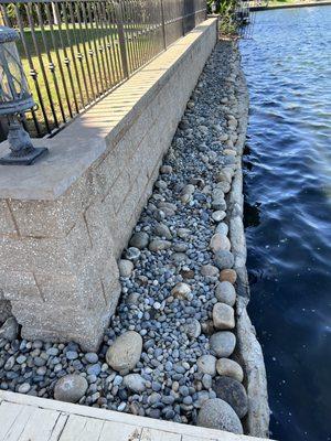 We removed the stones and weeds, installed a weed barrier, and replaced the stones.