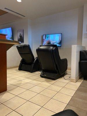 Massage chairs--so close to the TV!!