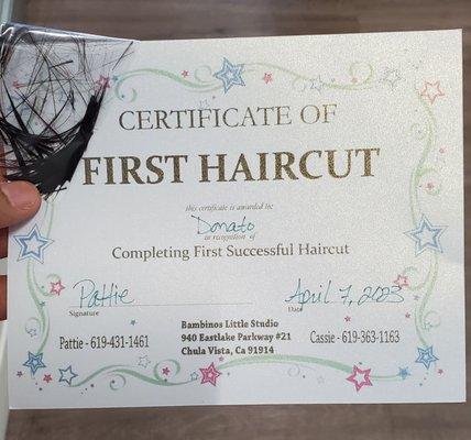 First haircut certificate 3