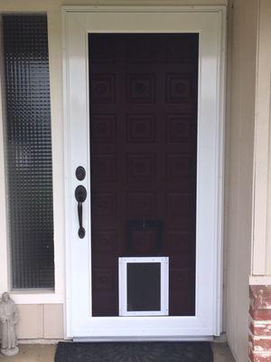 My security screen door with pet door feature.