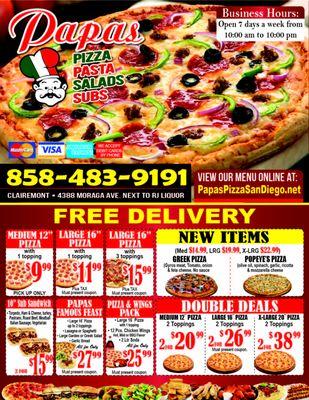 Papas Pizza Menu