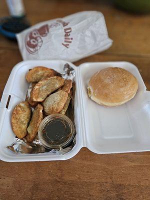 Potstickers, lemon donut