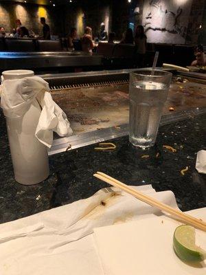 The chef was messy and didn't do the sake trick or the food trick. Very rushed.