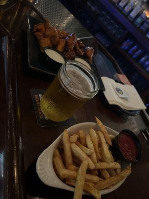 Wing night with fries and beer