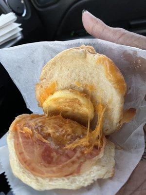 Bacon , egg and cheese croissant. Where's the egg , can anyone find the egg?