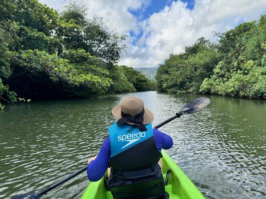 Paddling up the river