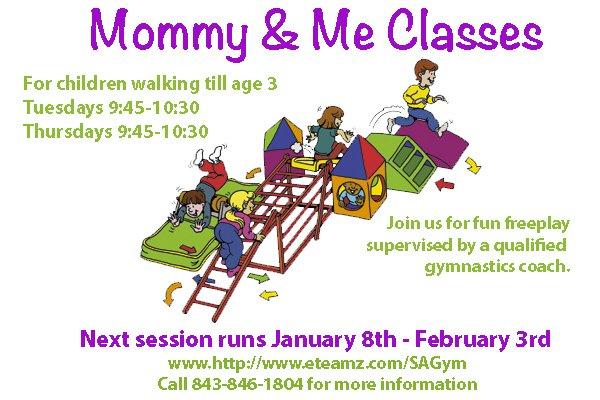 We offer Mommy and Me classes from walking to age 3 on Tuesday and Thursday mornings at 9:45.