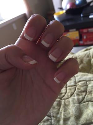 Picture shows French gel manicure after TWO WEEKS! No chips, still looks brand new!