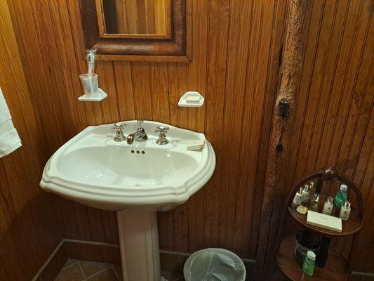 I loved the wood walls in this bathroom. There were plenty of thick towels and even a blow-dryer.