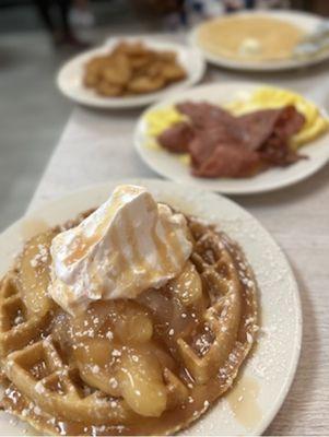 Apple Pancakes, Turkey Bacon and Scrambled eggs with cheese