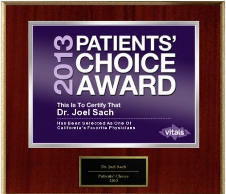 Doctor Sach has been a recipient of Patient's Choice Award