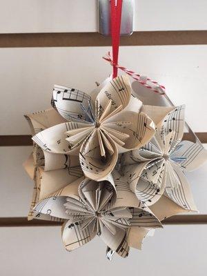 Kusudama flower balls made from sheet music