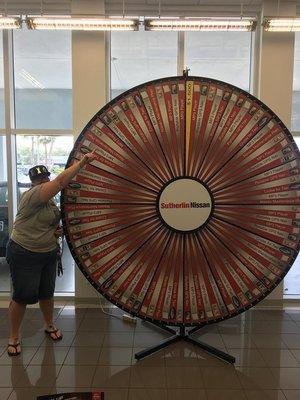 $1,500.00 Winner on our Prize Wheel where everybody wins something!