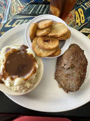 Meatloaf with Mashed potatoes and fried squash