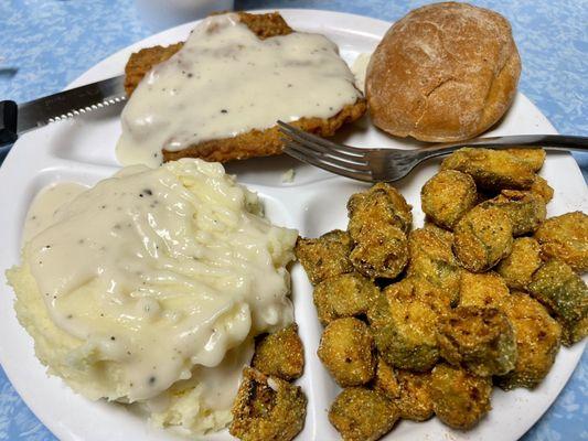 Monday lunch (and if any leftover from lunch) and dinner special is Chicken Fried Steak.