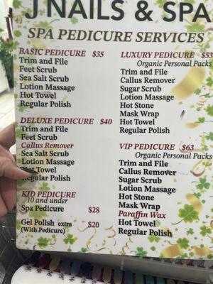 Updated pricing for spa pedicure add $20 for Gel