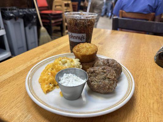 Greek Meatballs with Tzatziki  Parmesan Grit Cake Macaroni and Cheese  Cornbread