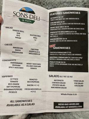 Deli menu!