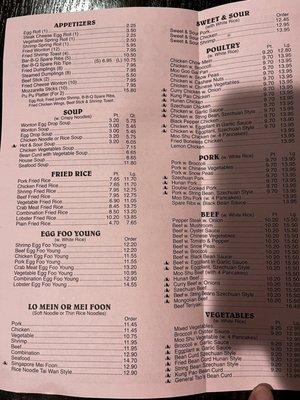 New menu prices May 2022